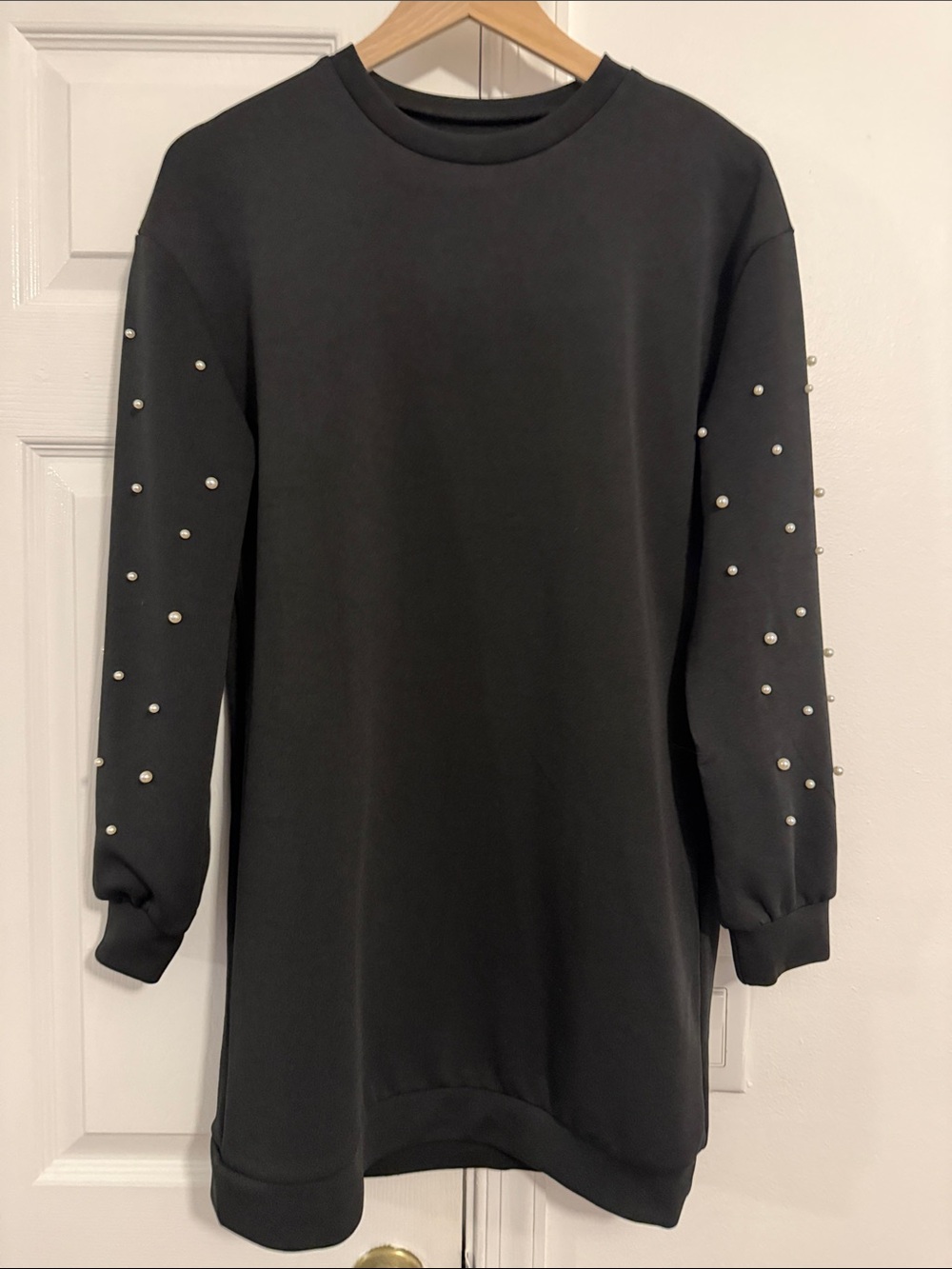 Black Pearl-Embellished Sweatshirt Dress
